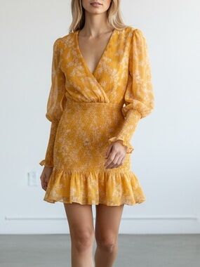 KEEPSAKE the Label Mustard Floral Wrap Mini Dress
